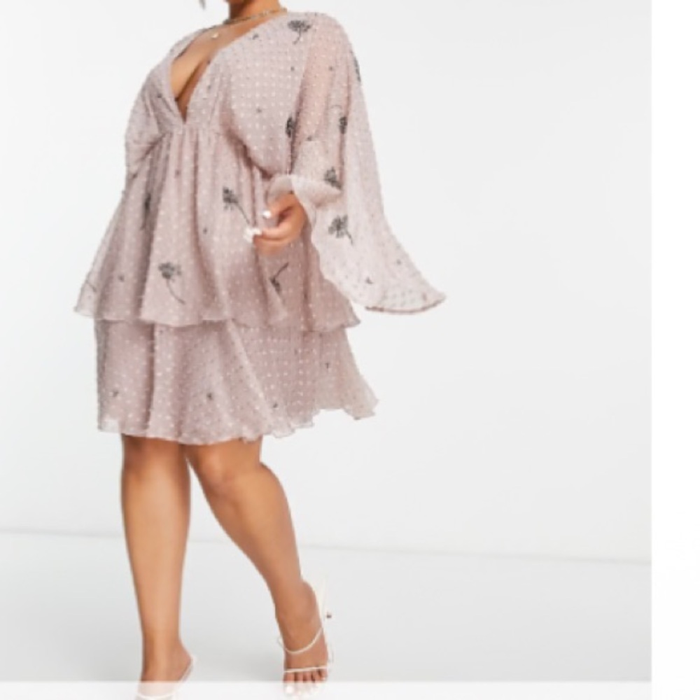 ASOS Curve Pink Layered Beaded Dress